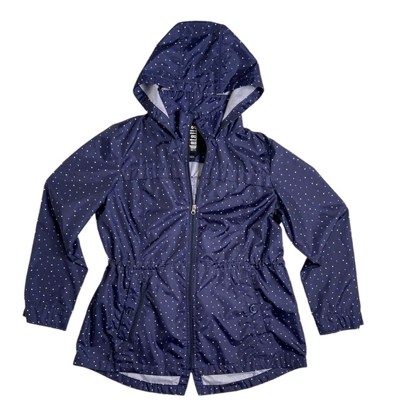 Details Intl Navy Mini Polkadot Packable Hooded Rain Jacket  Size Large - Picture 1 of 14
